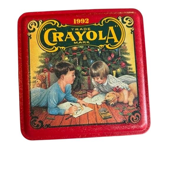 Vintage 1992 Crayola Collectible Holiday Tin W/ Original Crayons - Picture 1 of 5